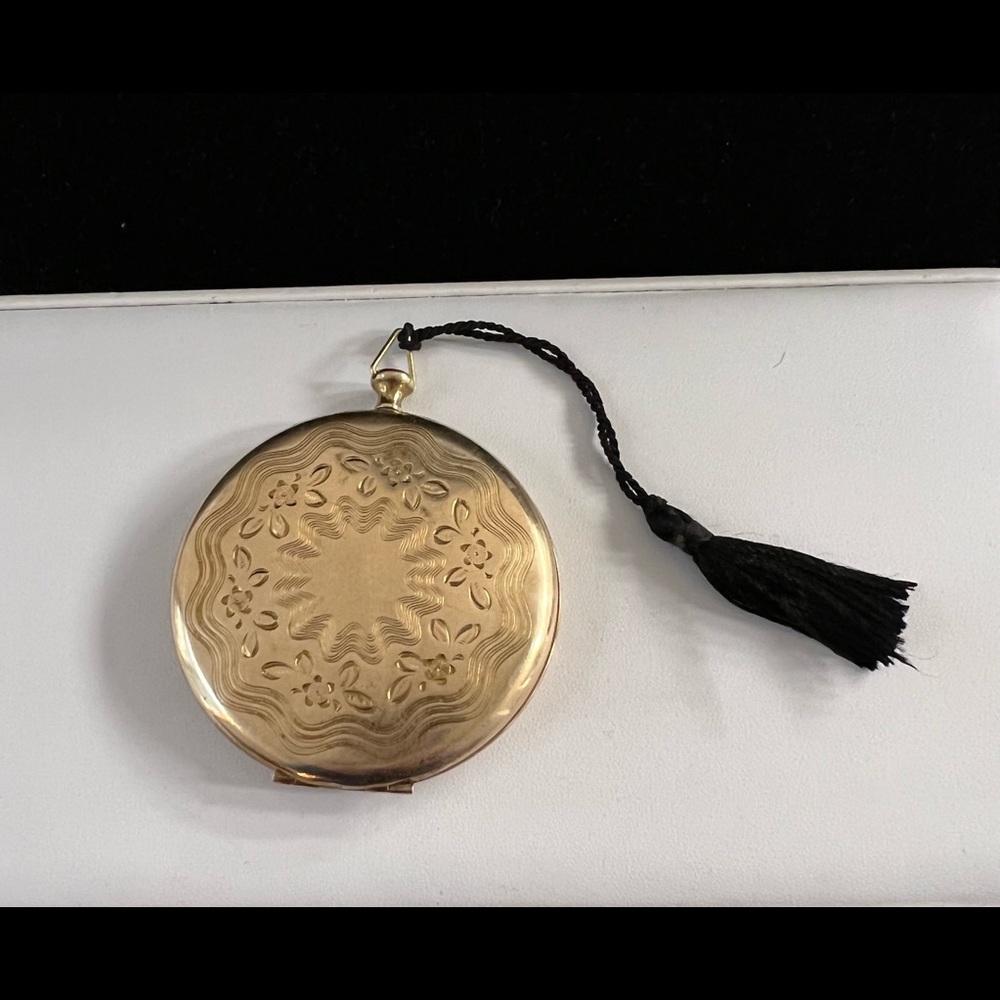 Vintage Compact Gold Tone Mirrored View 3